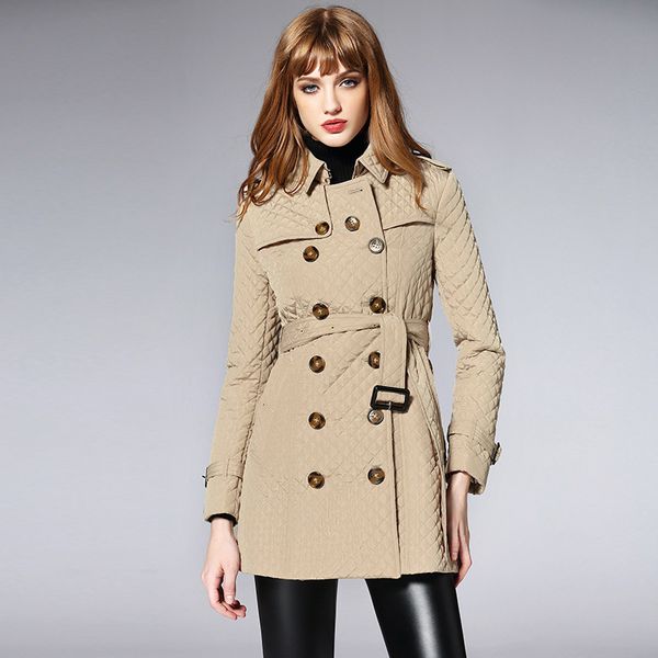

women's england style double breasted trench coat autumn winter slim fit belted coat g091, Tan;black