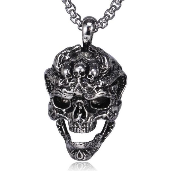 

new titanium steel ghost head pendant retro rock necklace trendy man stainless steel skull pendant necklace wy723, Silver
