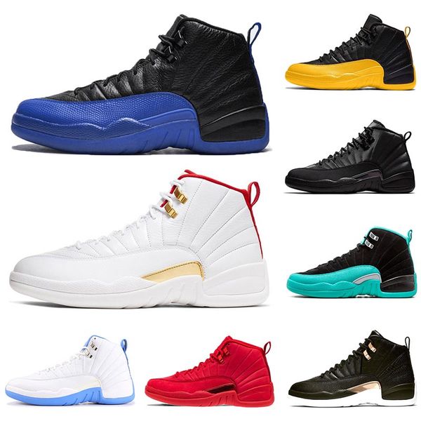 

new game royal 12 men basketball shoes jade 12s fiba jumpman michigan cny french blue white triple black 12 mens athletic sports sneakers, White;red