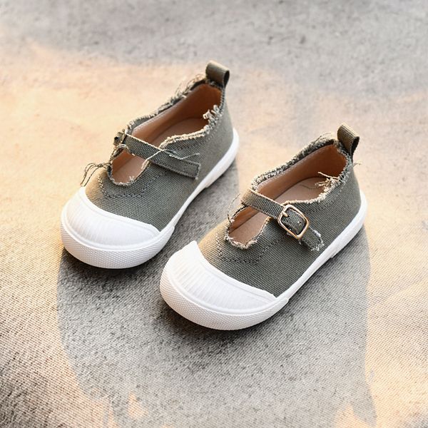 

kids casual shoes canvas cloth solid color girls yellow flats hook loop soft sole anti-slip round head spring autumn shoes 21-30, Black;red
