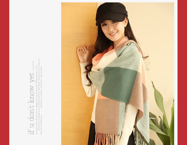 

autumn and winter scarf explosion models new female warm plaid shawl korean version curled twill, Blue;gray