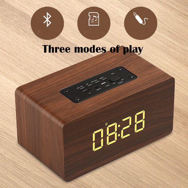 

subwoofer smart radio alarm clock with function retro wooden clock with tf card portable wireless bluetooth column