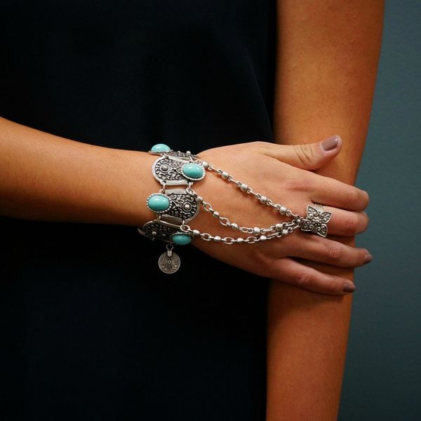 

bohemian silver coin charm slave bracelets for women floral blue gem beads bracelet gypsy ethnic tribal festival jewelry turkish, Black