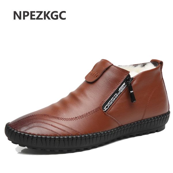 

fashion men boots split leather ankle snow boots shoes warm fur plush lace-up winter shoes, Black