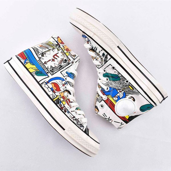 

new jingle cat 1970s canvas shoes cartoon beige high graffiti joint couple women casual classic skateboard training sneakers chaussures, Black