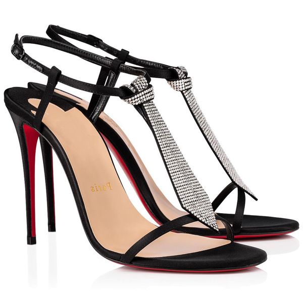 

лучшие образцы lady пятках женская свадьба marrys sexy высокие каблуки, красный подошва сандалий креп сатин strass сандал черный насосы с ко, Black