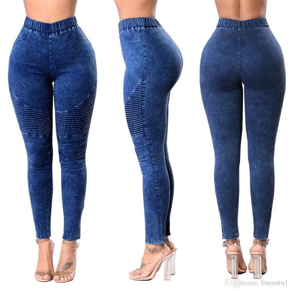 

2020 women denim skinny jeggings pants high waist stretch jeans slim pencil trousers 2019 jeans femme, Blue