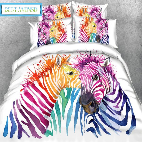 

wensd art animal bedding set watercolor zebra printed duvet cover +pillowcases home textiles 3pcs bedclothes single,double