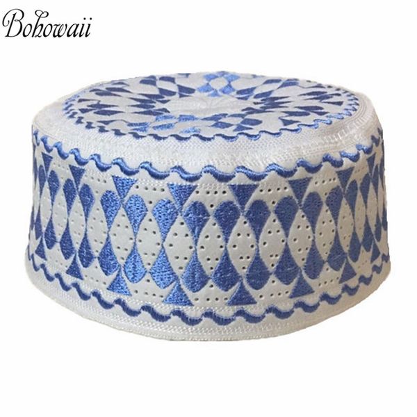 

bohowaii muslim prayer hat for men islamic prayer caps white embroidery knit sombrero hijab, Red