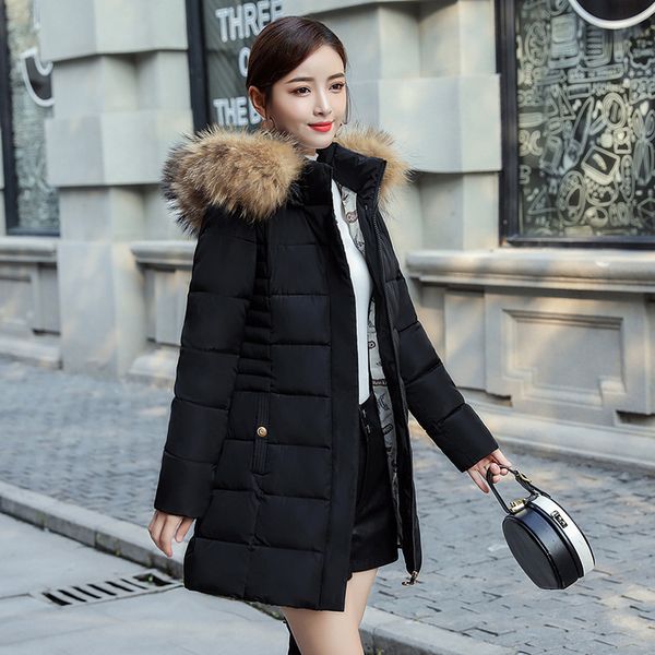 

2019 new style winter women's cotton-padded clothes korean-style mid-length slimming middle-aged women dress warm coat middle-ag, Blue;black