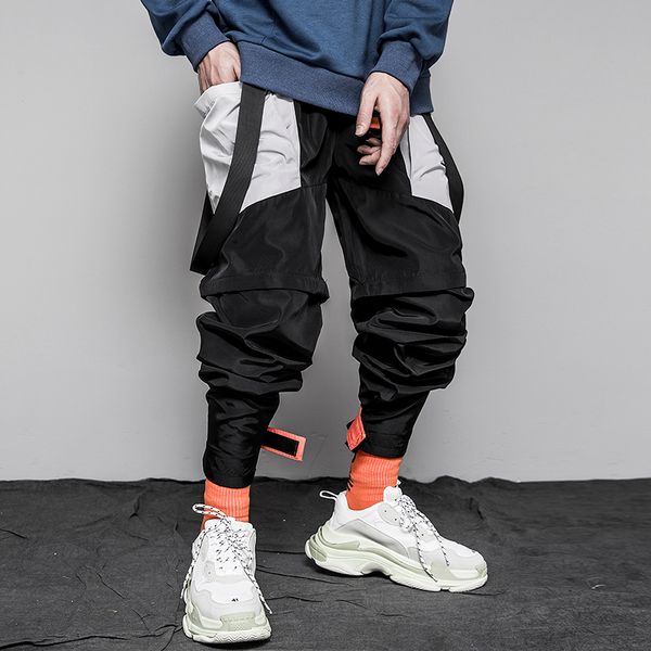 

Januarysnow Brand Designer Japanese-style Satin Overalls Men's Detachable Hip-hop Followed By Jogger Color Patchwork Sweatpants