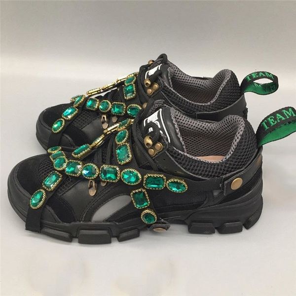 

2019 authentic flashtrek sneaker with removable crystals casual shoes for men women mountain climbing lace-up hiking boots sneakers with box, Black