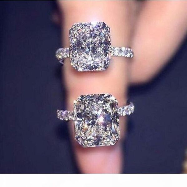 

stunning shinning luxury jewelry 925 sterling silver princess cut white z cz diamond eternity promise women wedding bridal ring gift, Slivery;golden