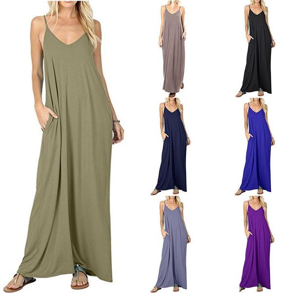 

camisole dress long skirt romper solid color pocket pleated skirt mid waist sling plain pocket vest 4, White