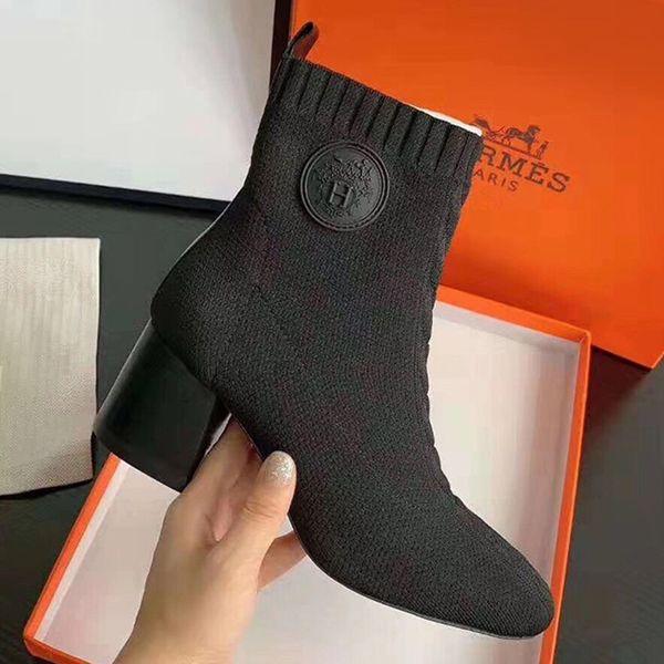 

martin bootshermes factory direct fashion women's socks high-heeled trend luxury women's shoes winter original packaging size 35-4, Black