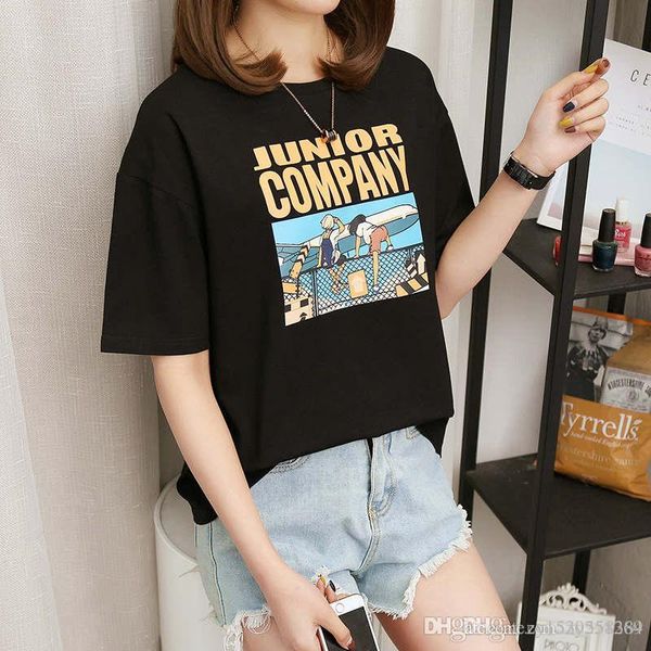 

новый дизайнер, чтобы сделать корейский с коротким рукавом женская мода топы свободные уличная одежда, различные тенденции печати футболки, White