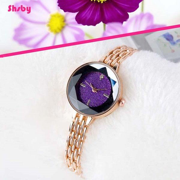 

shsby lady jewelry watches casual quartz bracelet watch full drill starry sky rose gold watch women diamond surface dress, Slivery;brown