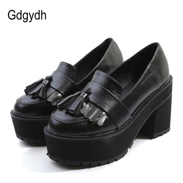 

gdgydh fashion platform pumps shoes high heels women shoes black 2020 spring autumn slip on round toe tassel shoes women china