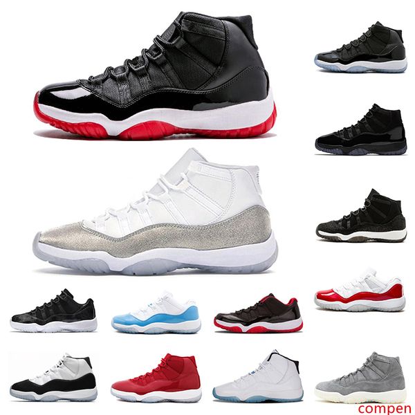 

11 11s 2020 bred basketball shoes breathable running shoes metallic silver concord high 45 sports sneakers size 7-13