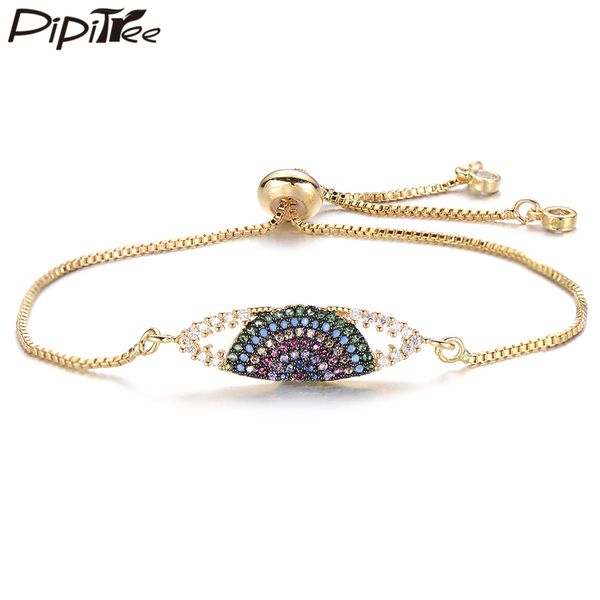 

pipitree trendy multicolor cz zircon evil eye bracelet adjustable chain punk vintage bracelets for women men fashion jewelry, Golden;silver