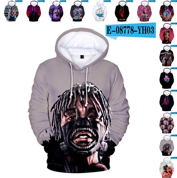 

juice wrld mens designer hoodies fashion hiphop pullover trendy singer sweatshirt luxury loose sulk pattern mens 16 styles 2020 new, Black