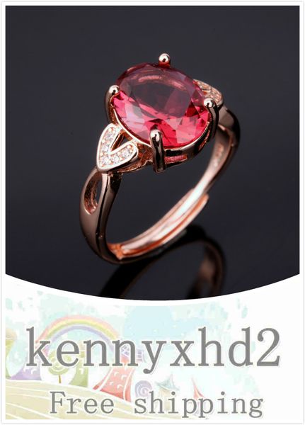 

j0314 new high-end makings mei red diamond imitation red tourmaline color treasure opening ring women's fashion ring, Golden;silver