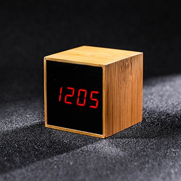 

bamboo led alarm clocks temperature electronic clock sounds control table clock adjustable brightness snooze