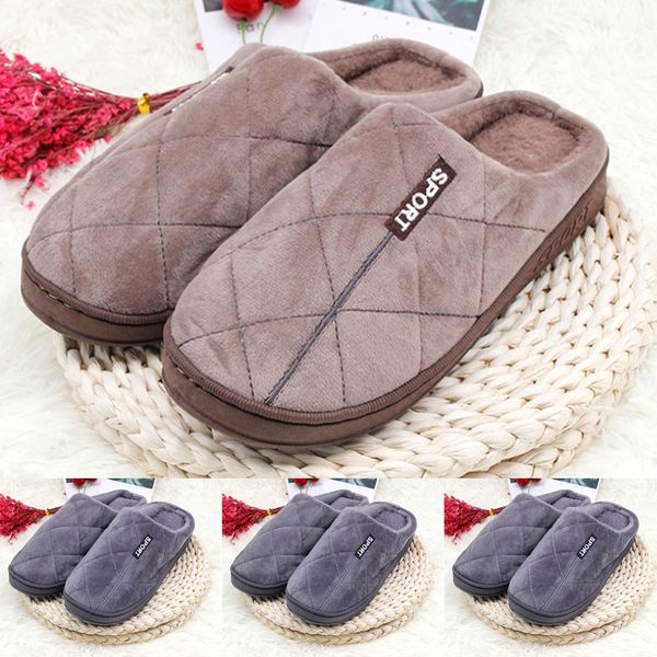 

men winter warm slippers mens plush soft indoor slippers anti-slip bedroom home fashion couple falt cotton flats, Black