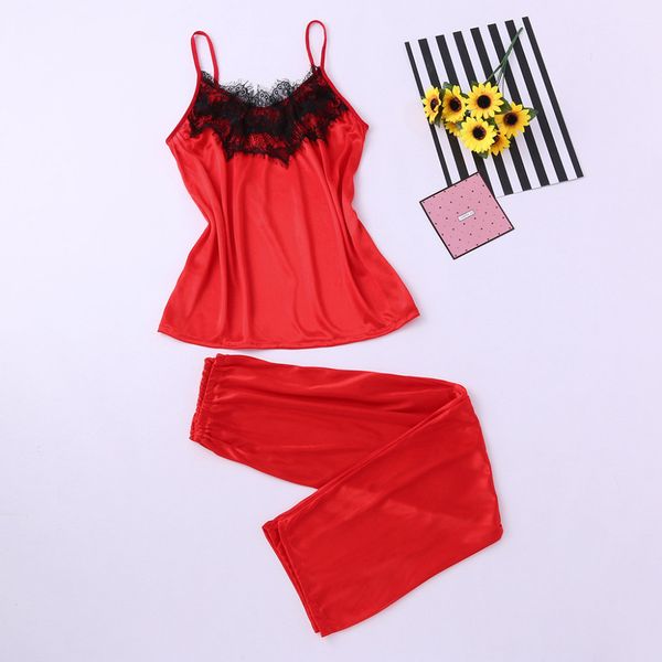 

new women's lady satin lace sleepwear strapless nightwear lingerie trousers spring, summer and autumn pajamas suit f3, Blue;gray