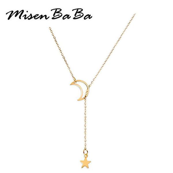 

new desgin love pentagram star moon pendants necklaces for woman charms jewelry y shape hollow moon star necklace, Golden;silver