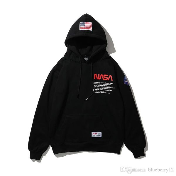 

nasa hoodiea letter embroidered mens womens designer hoodies long sleeve sweatshirt 2 colors thick and thin fashion street couple clothes, Black
