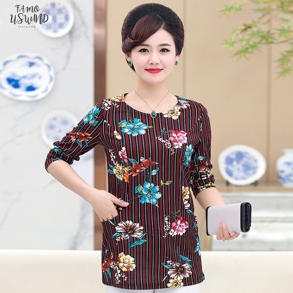 

new arrival formal casual women spring autumn long sleeve t shirt mother clothing female o neck pocket slim pullover plaid women top, White