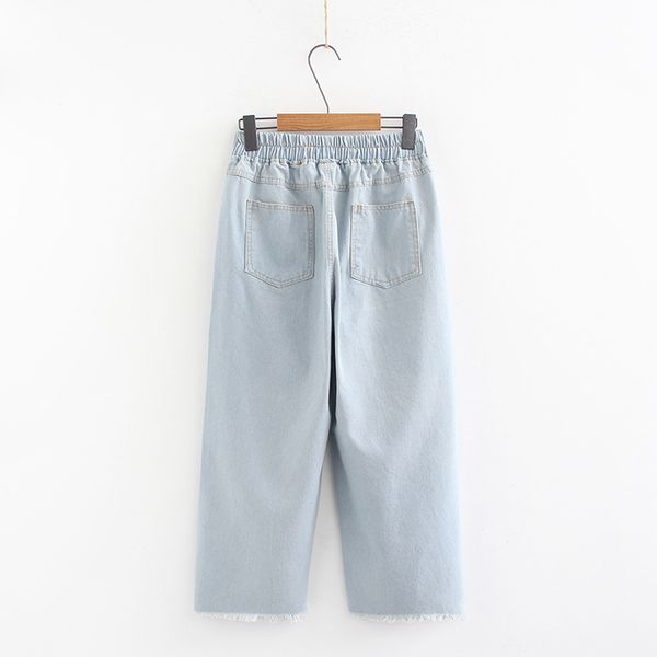

spring/summer casual plus size jeans hole women wide leg pants fashion loose casual denim pants, Blue
