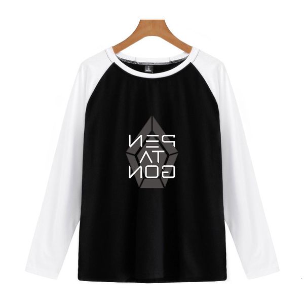 

korea, shirt 2019pentagon china and japan male group periphery four seasons leisure time wild joker insert shoulder long sleeves t shirts, Gray;blue