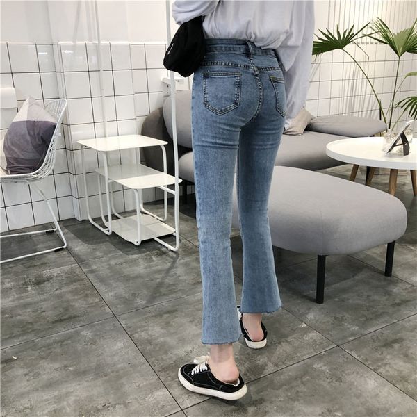 

skinny white high waist jeans women summer denim wide leg pants 2020 new spring korean casual flare loose ankle trousers, Blue