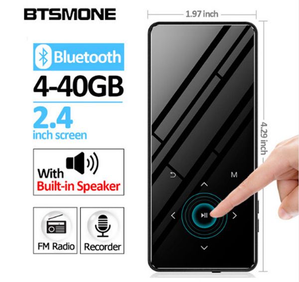 

bluetooth 4.2 touch screen mp3 player built-in 16g hifi lossess portable slim mp3 player with radio and loud speaker for walking
