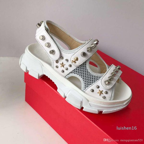 

designer riveted sports sandals luxury diamond brand male and women's leisure sandals fashion leather outdoor beach man women shoe l16, Black