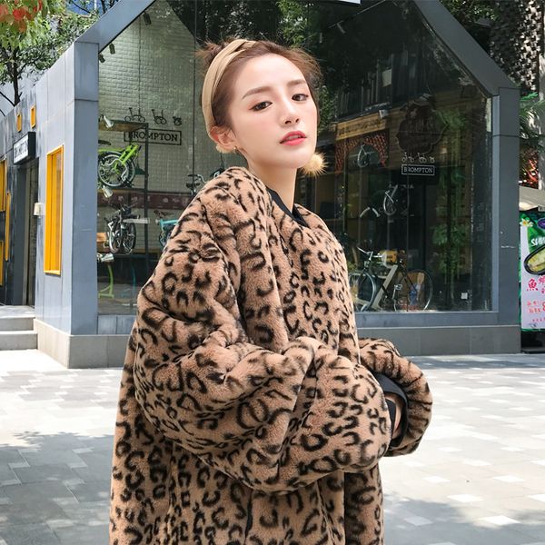 

2018 leopard jacket women faux fur long coat leopard print notched collar long sleeve jacket parka autumn winter outerwear lady, Black