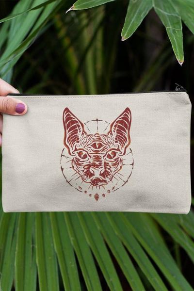 

angemiel clutch three-eyed mystic cleopatra cat portfolio hand makeup bag, Silver