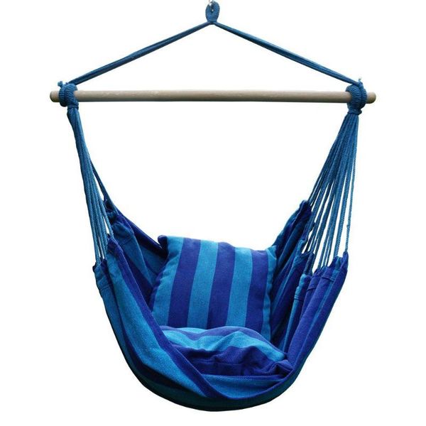 

home hammock hanging rope chair swing chair seat w/2 pillows (dark blue