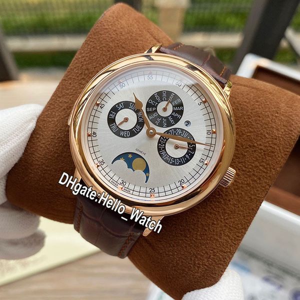 

новый patrimony вечный календарь розовое золото корпус 43175 / 000r-9687 автоматические мужские часы moon phas серебряный циферблат черный к, Slivery;brown