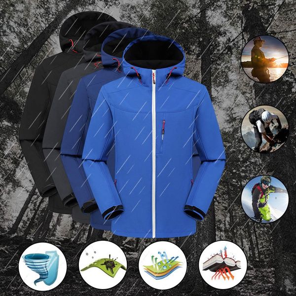 

outdoor tactical solid jacket men winter hooded softshell for windproof and waterproof soft coat shell jacket jaqueta masculino, Black;brown