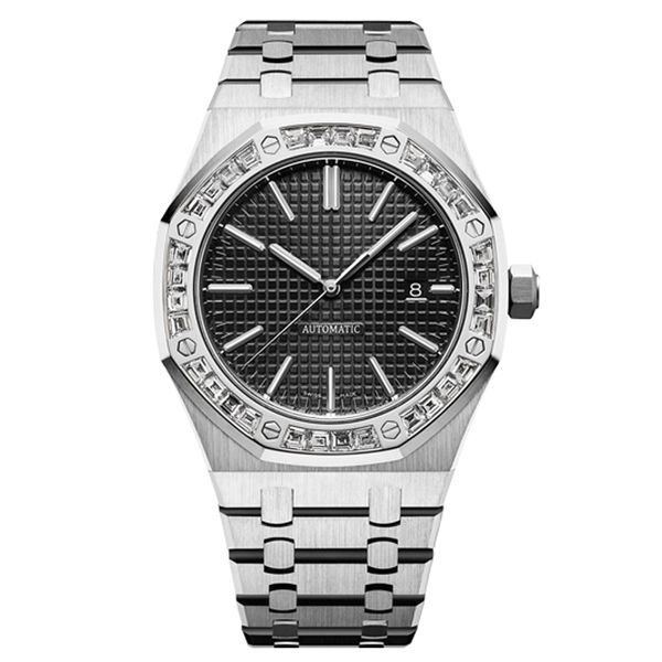 

mens diamond watches automatic mechanical movement watch full stainless steel swimming watch super luminous sapphire glass, Slivery;brown
