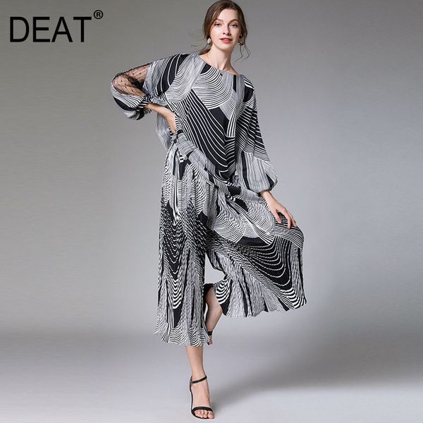 

deat] 2020 новая мода большой размер xl-4xl костюм женщины семь рукав выдалбливают кружева полосатый эластичный широкие брюки свободные ap6, White