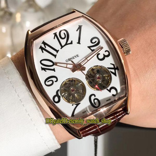 

4 color luxry new grand complications aeternitas 1 white double fly wheel dial automatic mechanical mens watch rose gold case leather band, Slivery;brown