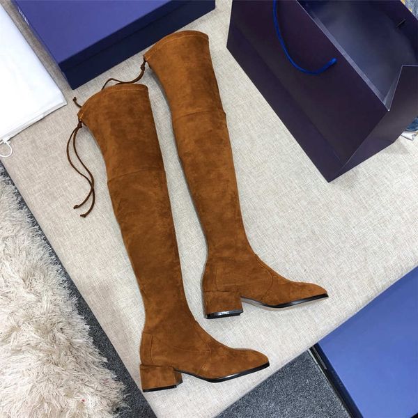 

2019 дизайнер winter new luxury fashion casual бедро высокие сапоги les chaussures сапоги для женщин от 35 до 42 ярдов 5 см каблук, Black