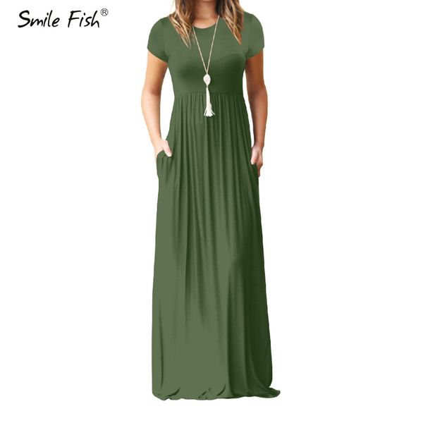 

лето maxi длинного платья женщина femme boho длинные платья плюс размер повседневных карманы новых короткий рукав o-образного вырез твердого, Black;pink