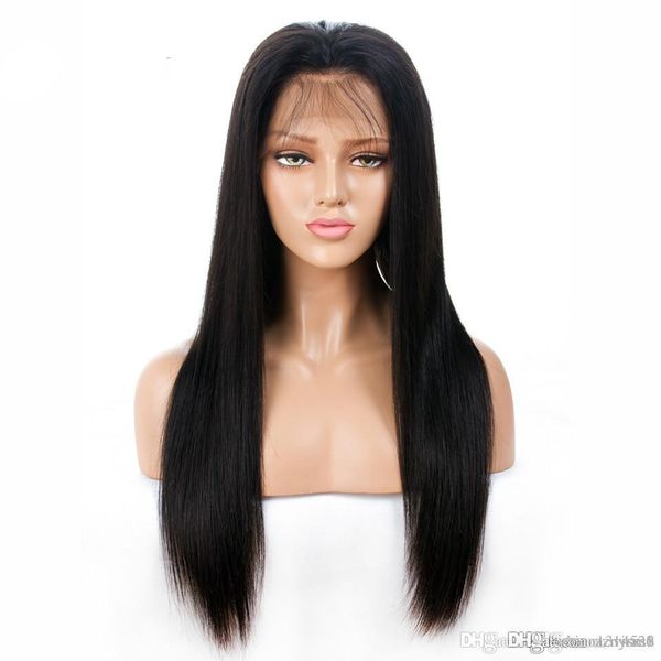 

straight full high temperature wire wigs for women pre plucked hairline wig brazilian full end bleched knots yhgf, Black