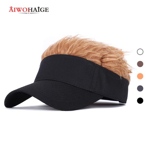 

men women casual concise sunshade adjustable sun visor baseball cap with spiked hairs wig baseball hat with spiked wigs, Blue;gray