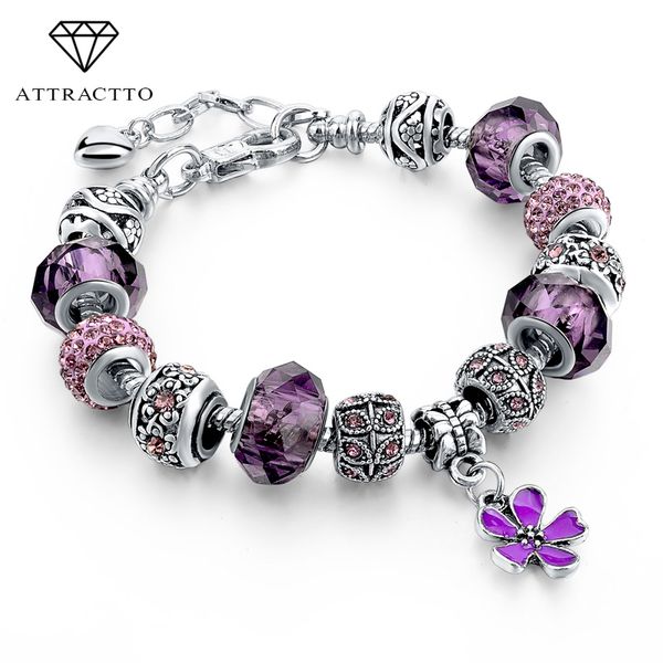 

attractto silver charms bracelets&bangles christmas gift for women with crystal beads pulseras diy jewelry bracelets sbr160037